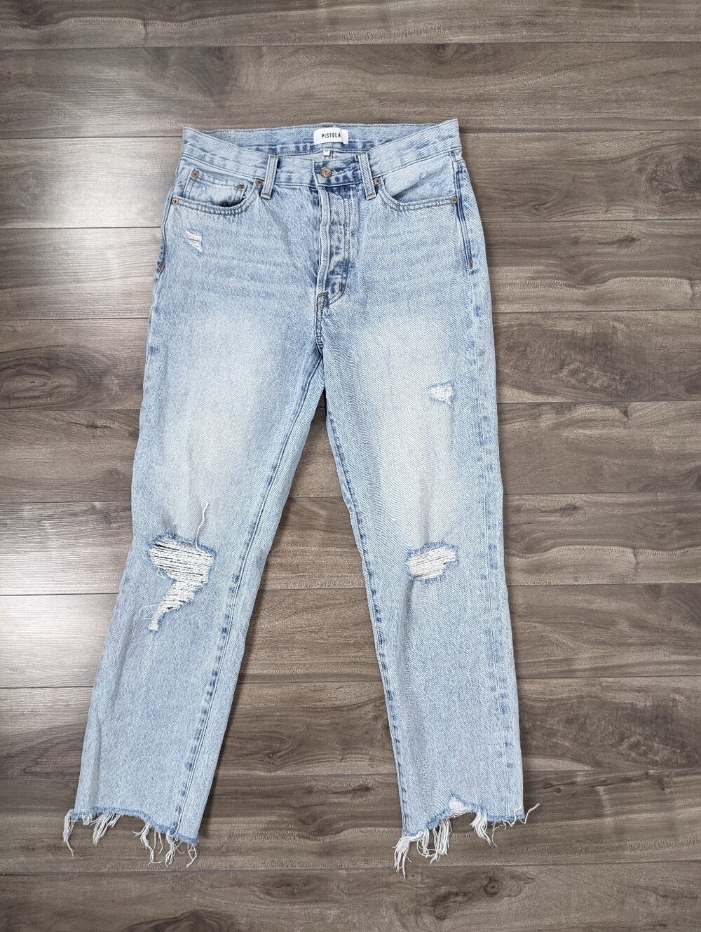 Pistola Women's Jeans Charlie High Rise Straight Light Wash Size 27 Distressed